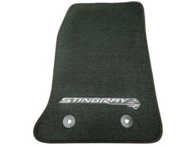 GM First-Row Premium Carpeted Floor Mats in Jet Black with Kalahari Stitching and Stingray Script 23112197