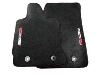 GM First-Row Premium Carpeted Floor Mats in Jet Black with Adrenaline Red Stitching and Z06 Logo 23476289