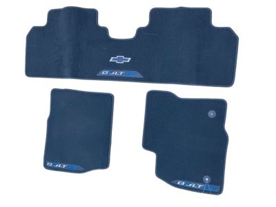 GM First- and Second-Row Premium Carpeted Floor Mats in Dark Galvanized with Bowtie Logo and Bolt EV Script 42498172