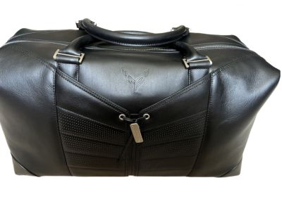 GM Premium Leather Travel Bag in Jet Black with Crossed Flags Logo 84239361