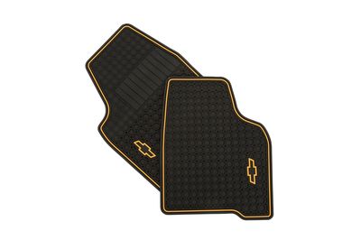 GM Front All-Weather Floor Mats in Ebony and Gold Bowtie Logo 17800146