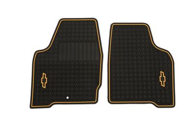GM Front All-Weather Floor Mats in Ebony and Gold Bowtie Logo 17800146