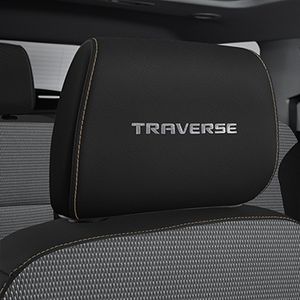 GM Cloth Headrest in Jet Black with Embroidered Traverse Script and Mojave Stitching 84471262