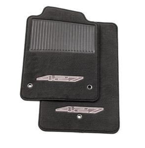 GM Front Premium Carpeted Floor Mats in Ebony with Embroidered 427 Logo 22957036