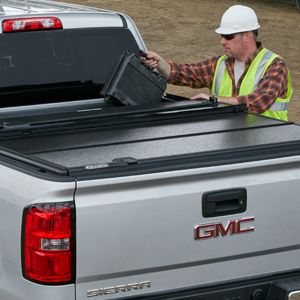 GM Short Box Quad-Fold Hard Tonneau Cover with Personal Caddy by Fold-a-Cover in Black 19302798