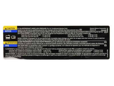 GM 10388864 Label, A/C Refrigerant Caution
