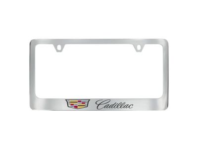 GM 19368085 License Plate Frame by Baron & Baron in Chrome with Multicolored Cadillac Logo and Black Cadillac Script