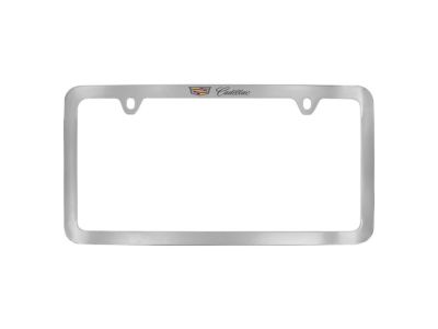 GM 19368087 License Plate Frame by Baron & Baron in Chrome with Multicolored Cadillac Logo and Black Cadillac Script