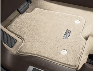 GM First- and Second-Row Premium Carpeted Floor Mats in Parchment with Cadillac Logo 85105139