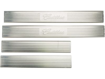 GM Front and Rear Door Sill Plates in Brushed Stainless Steel with Cadillac Script 17802526