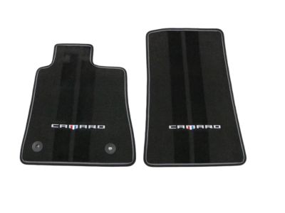 GM First-and Second-Row Premium Carpeted Floor Mats in Jet Black with Gray Stitching and Camaro Script 23240684