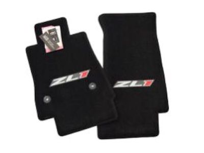GM First-and Second-Row Premium Carpeted Floor Mats in Jet Black with Adrenaline Red Stitching and ZL1 Logo 23378909