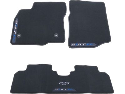 GM First- and Second-Row Premium Carpeted Floor Mats in Dark Galvanized with Bowtie Logo and Bolt EV Script 42498172