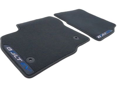 GM First- and Second-Row Premium Carpeted Floor Mats in Dark Galvanized with Bowtie Logo and Bolt EV Script 42498172