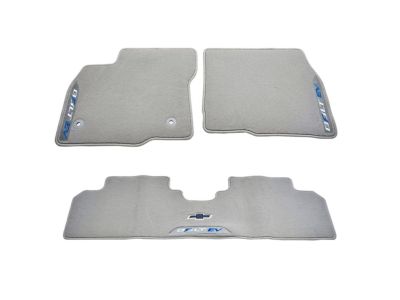 GM First- and Second-Row Premium Carpeted Floor Mats in Light Ash Gray with Bowtie Logo and Bolt EV Script 42498173