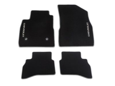 GM First and Second-Row Premium Carpeted Floor Mats in Jet Black with Medium Ash Gray Binding and Chevrolet Script for AWD Models 42669375