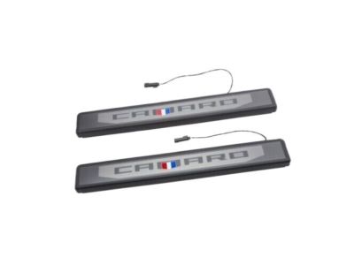 GM Illuminated Front Door Sill Plates in Stainless Steel with Camaro Logo 84127636