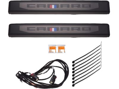 GM Illuminated Front Door Sill Plates in Stainless Steel with Camaro Logo 84127636
