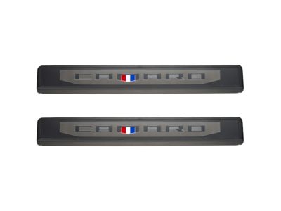 GM Illuminated Front Door Sill Plates in Stainless Steel with Camaro Logo 84127637