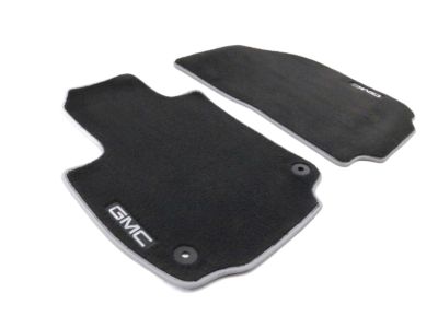 GM First-Row Premium Carpeted Floor Mats in Jet Black with Medium Ash Gray Binding and GMC Logo 84297567