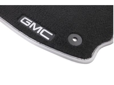 GM First-Row Premium Carpeted Floor Mats in Jet Black with Medium Ash Gray Binding and GMC Logo 84297567