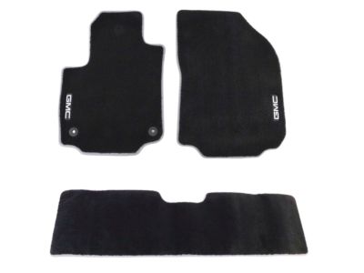 GM First-Row Premium Carpeted Floor Mats in Jet Black with Medium Ash Gray Binding and GMC Logo 84297567