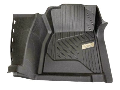 GM Regular Cab First-Row Interlocking Premium All-Weather Floor Liner in Jet Black with Chrome Bowtie Logo (for Models without Center Console) 84357879