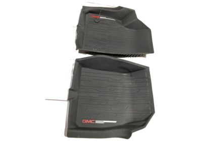 GM First-Row Premium All-Weather Floor Liners in Dark Ash Gray with GMC Logo (for Models with Center Console) 84369009