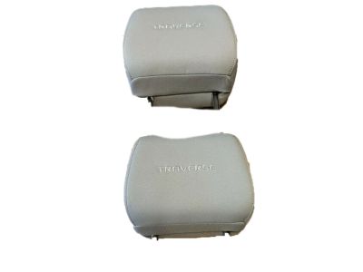 GM Cloth Headrest in Medium Ash Gray with Embroidered Traverse Script and Light Ash Gray Stitching 84471264