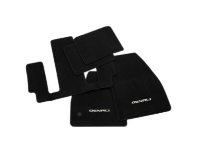 GM First- and Second-Row Carpeted Floor Mats in Jet Black with Denali Script for Models with Second-Row Captain's Chairs 84578187