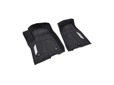 GM First-Row Premium All-Weather Floor Liners in Jet Black with Chrome Bowtie Logo 84776598