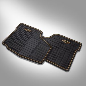 GM Front All-Weather Floor Mats in Ebony and Gold Bowtie Logo 17800146