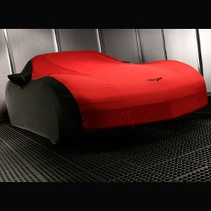 GM Premium All-Weather Car Cover in Red with Crossed Flags Logo 19158377