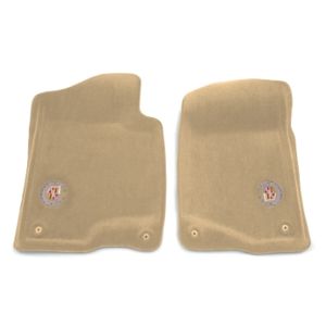 GM Front Carpeted Floor Mats in Cashmere with Cadillac Logo 17800409
