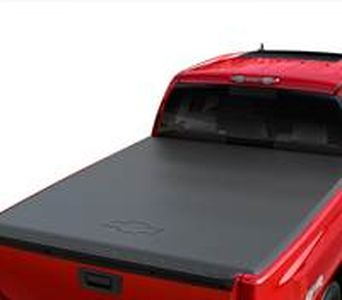 GM Short Box Soft Roll-Up Tonneau Cover in Black with Bowtie Logo 22889314