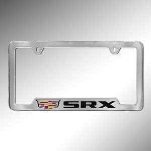 GM License Plate Frame by Baron & Baron® in Chrome with Colored Cadillac Logo and SRX Script 19330362