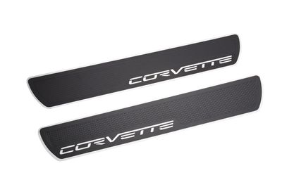 GM Door Sill Plates in Brushed Aluminum with Corvette Script 17800062