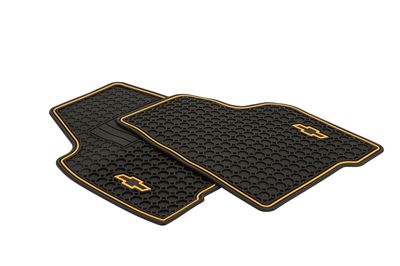 GM Front All-Weather Floor Mats in Ebony and Gold Bowtie Logo 17800146