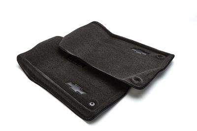 GM Front Carpeted Floor Mats in Ebony with Bowtie Logo 17800401