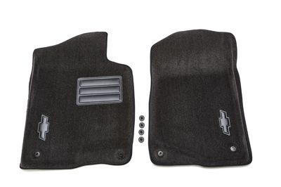GM Front Carpeted Floor Mats in Ebony with Bowtie Logo 17800401