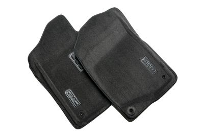 GM Front Carpeted Floor Mats in Ebony with GMC Logo 17800403