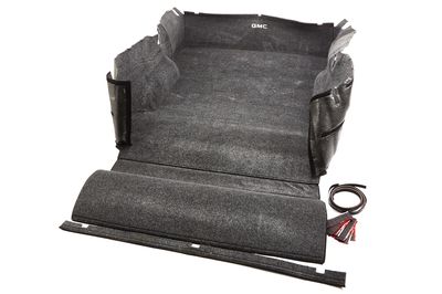GM Gray Carpet Truck Bed Liner with Silver Colored GMC Logo and Fasteners 17802564