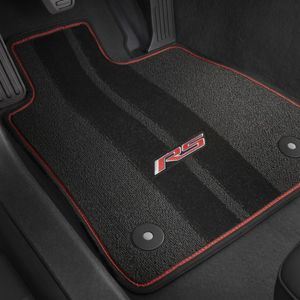 GM Front and Rear Carpeted Floor Mats in Jet Black with Adrenaline Red Stitching and RS Logo 23378908