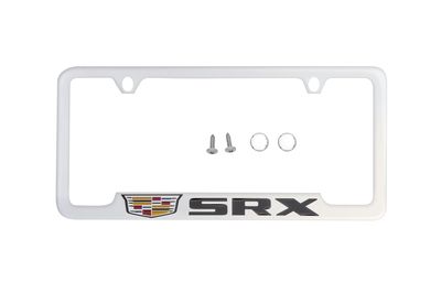 GM License Plate Frame by Baron & Baron® in Chrome with Colored Cadillac Logo and SRX Script 19330362