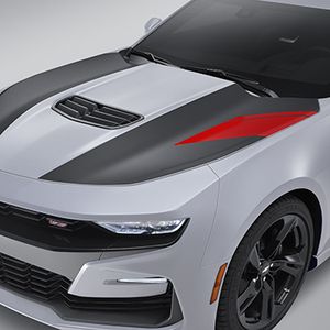 GM Hood Stripe in Satin Black with Red Hot Hash Mark 84356653