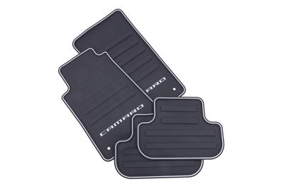 GM Front and Rear All-Weather Floor Mats in Black with Camaro Logo 22766717