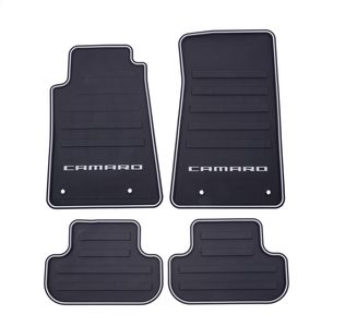 GM Front and Rear All-Weather Floor Mats in Black with Camaro Logo 22766717