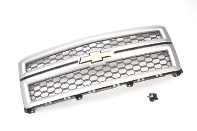 GM Grille in Black with Switchblade Silver Surround and Bowtie Logo 23235958