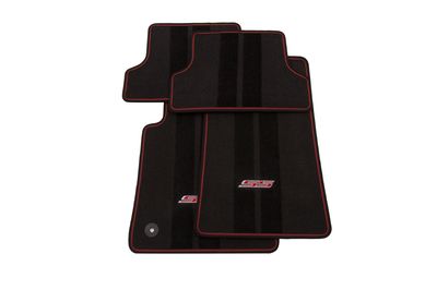 GM Front and Rear Carpeted Floor Mats in Jet Black with Adrenaline Red Stitching and SS Logo 23378906