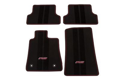 GM Front and Rear Carpeted Floor Mats in Jet Black with Adrenaline Red Stitching and RS Logo 23378908